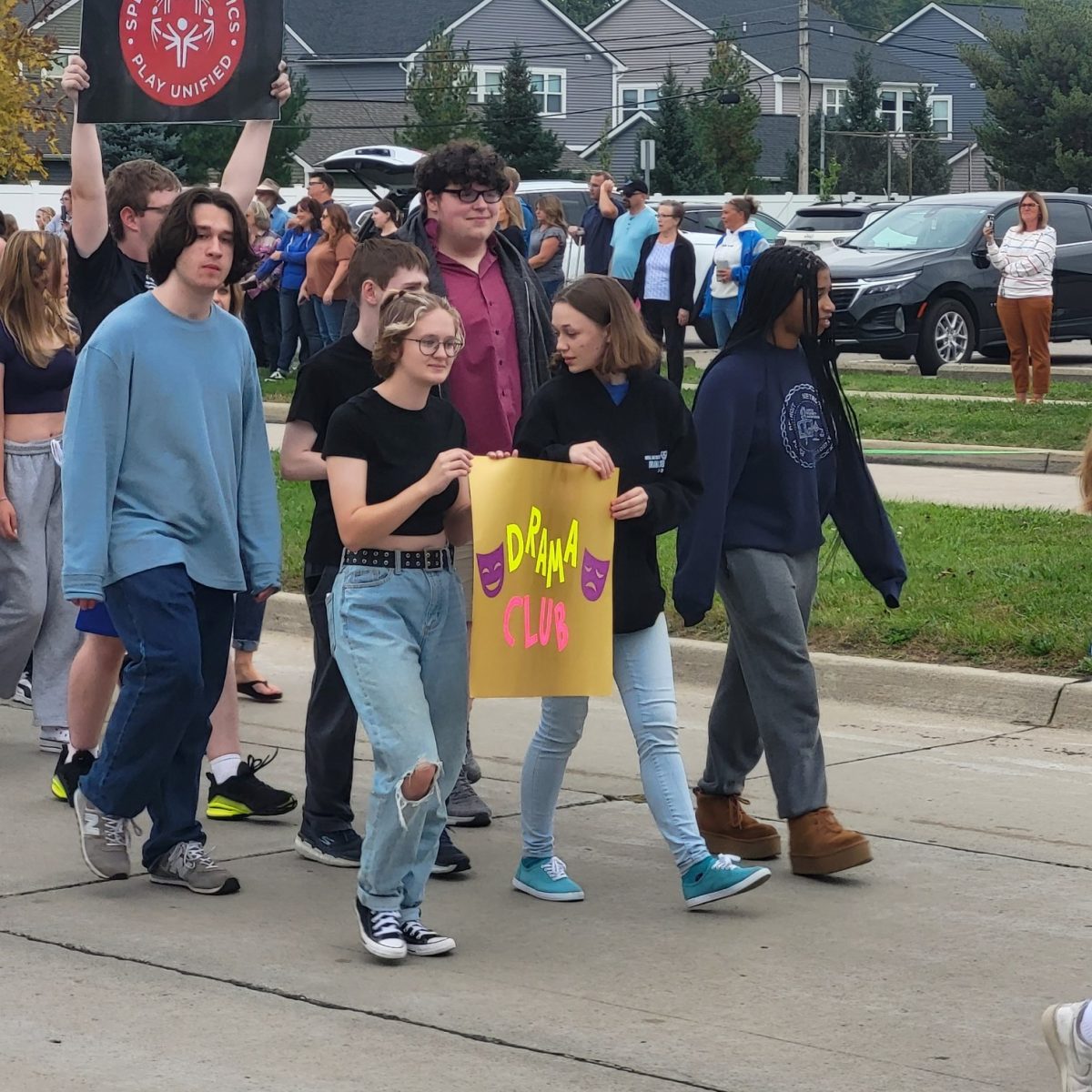 Members of drama club walk in the Homecoming Parade. 
Photo contributed by Angela Lundy